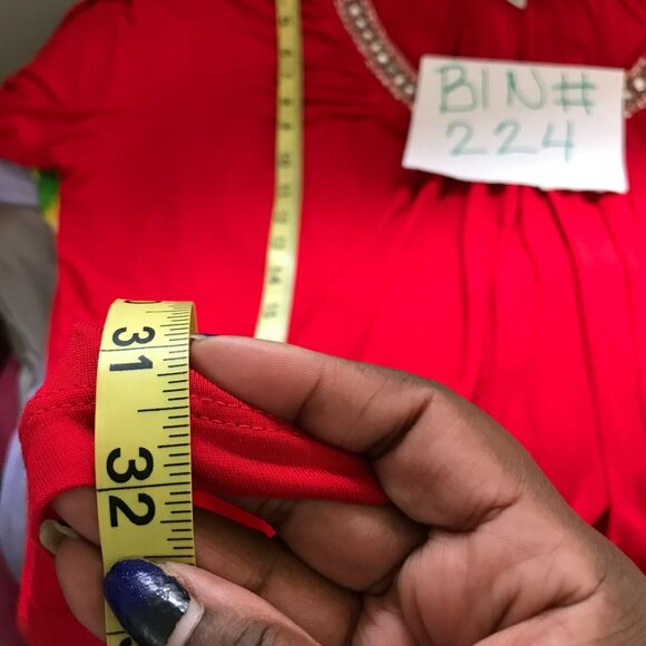 Avenue Shirt Womens Sz 22 24 Red Stretch Knit Beaded Rhinestone Neckline Tunic - Picture 11 of 11